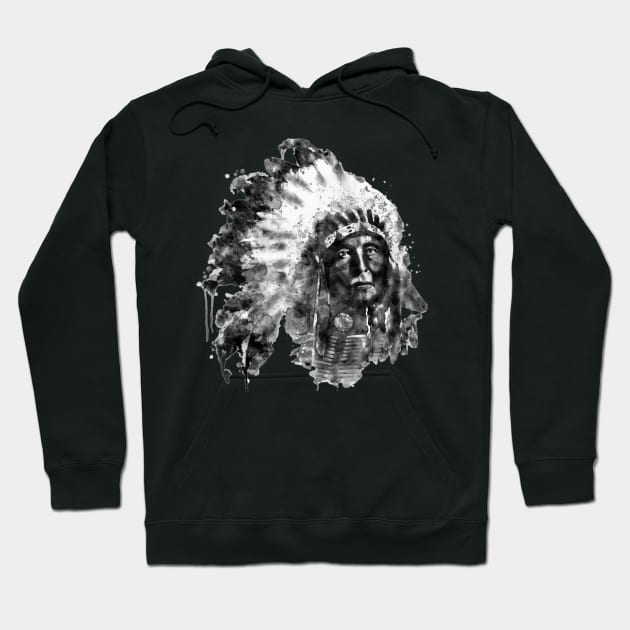 Native American Chief Black and White Hoodie by Marian Voicu